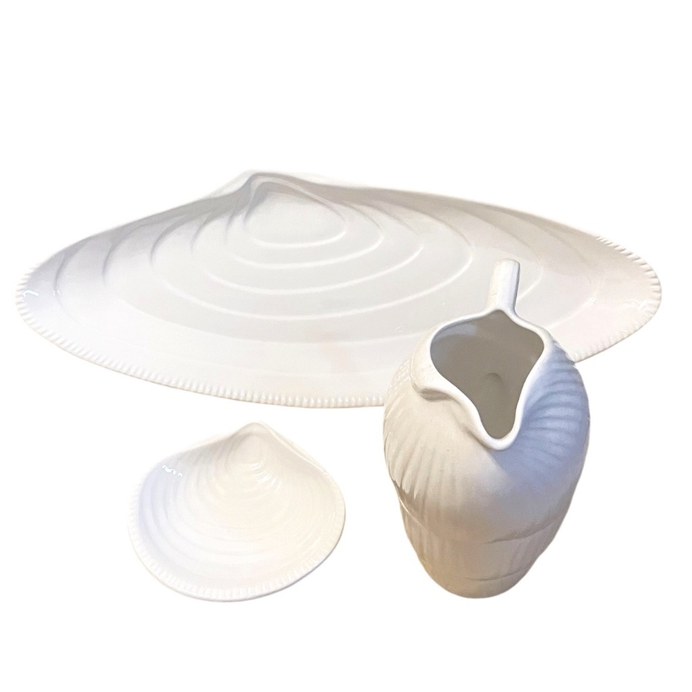 Vintage A. SANTOS Portugal White Oval Seashell Platter Pitcher Salad Plate Set